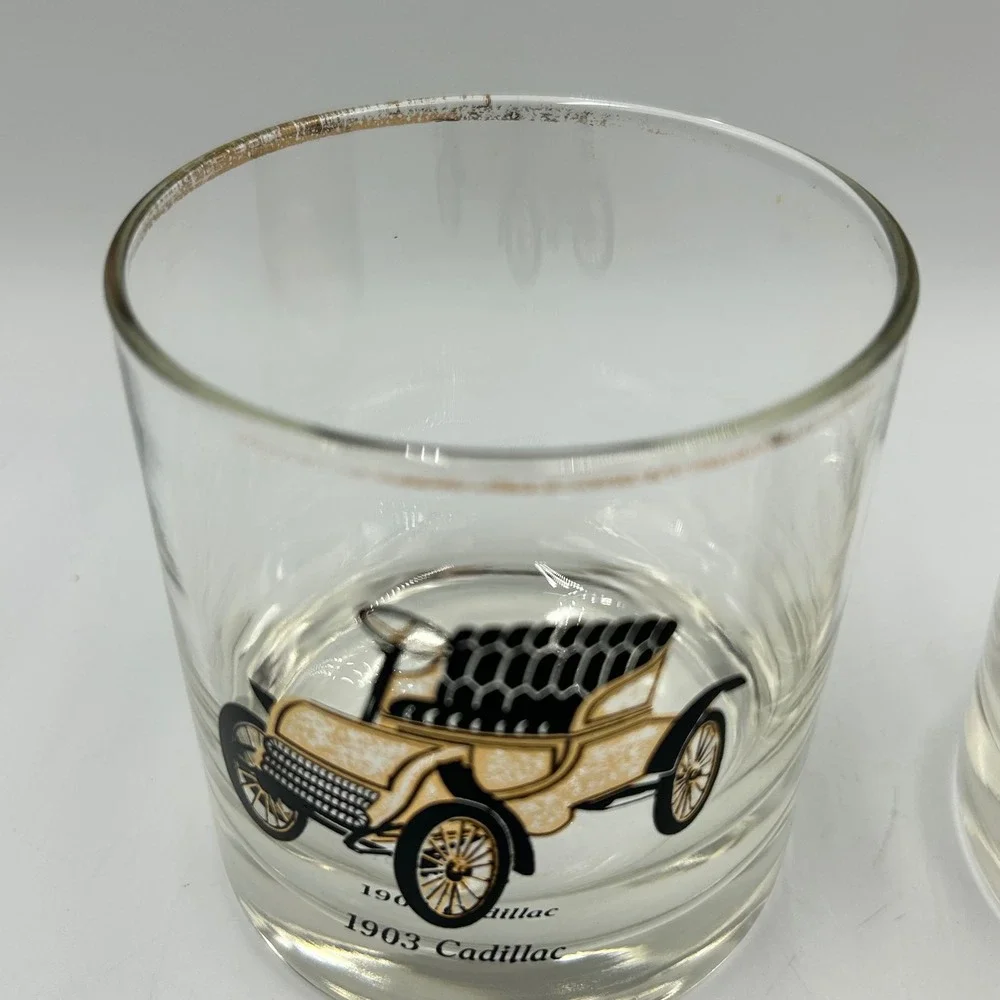 Whiskey Glasses Gold Clear Vintage Car Set of 2 Good
